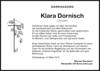 Traueranzeige von Klara Dornisch von Pegnitz-Zeitung